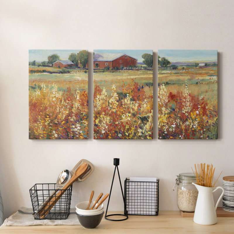 Country View II - Toile tendue avec châssis de qualité supérieure - Prêt à être accroché, H 60 po x l 120 po x P 1 po