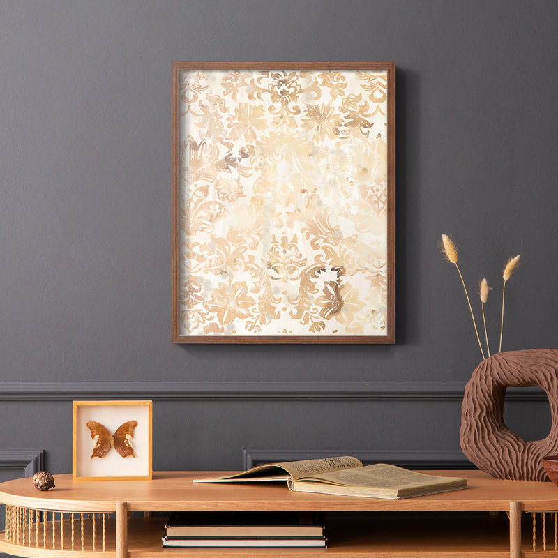 Noyer damassé II, reproduction encadrée - bois massif, Brun, H 20 po x l 16 po