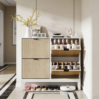 Armoire à chaussures cannelée Modern Farmhouse avec 4 tiroirs rabattables