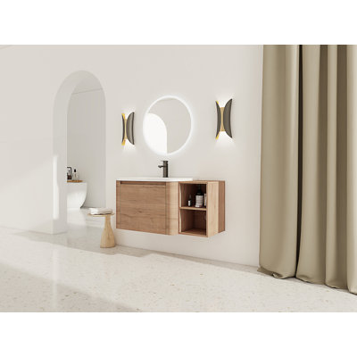 Meuble-lavabo mural 40 po avec lavabo en céramique et tablettes de rangement et 1 porte à fermeture en douceur