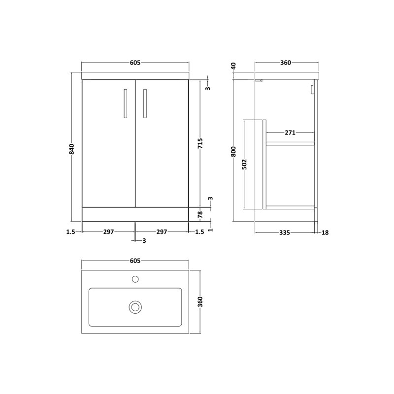Arno 605mm Single Bathroom Vanity with Integrated Polymarble Basin, Satin Anthracite