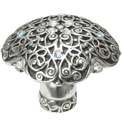 Grand bouton rond Monticello avec cristaux Swarovski transparents et aigue-marine dans le calice