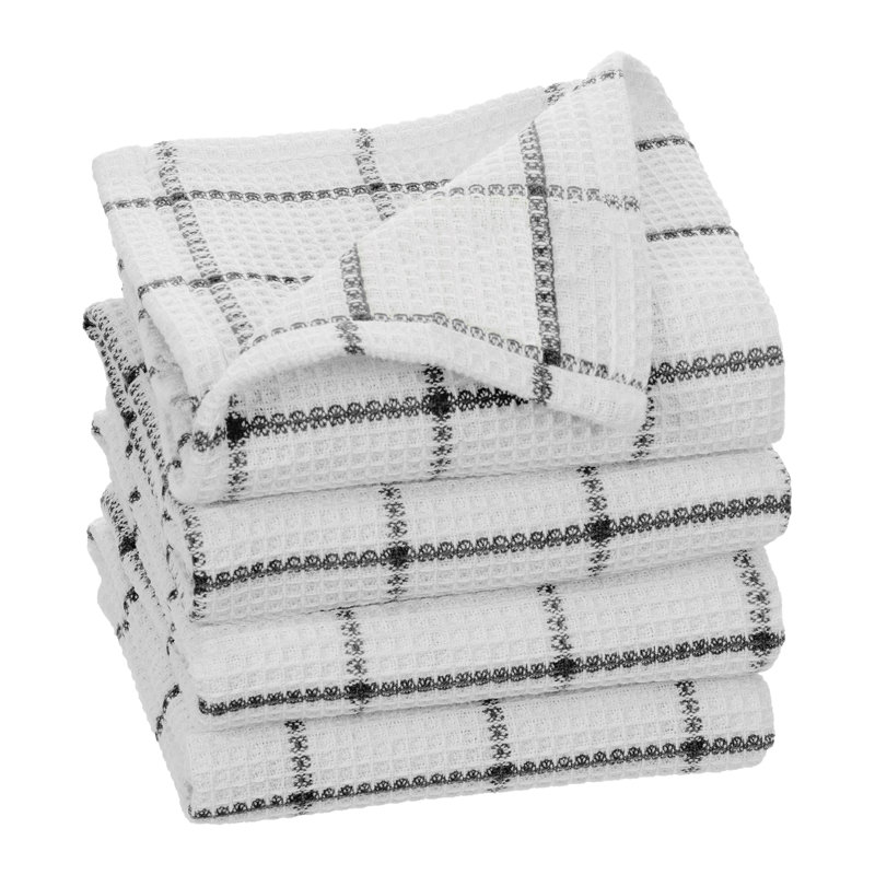 Cotton Plaid Waffle Dish Cloth Kitchen Towel, Black