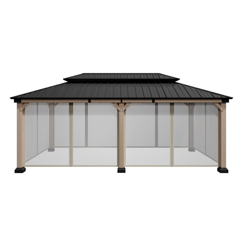 20 Ft. W x 12 Ft. D Solid Cedar Wood Patio Gazebo with Mesh Screens