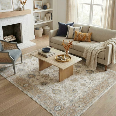 Anthonyson Cream/Brown Traditional Floral Filigree Woven Indoor Area Rug