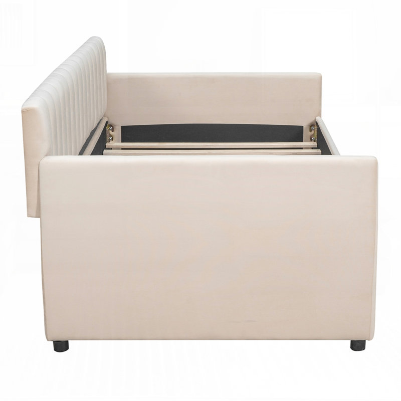 Elegant Velvet Upholstered Daybed with Storage Drawers Perfect for Modern and Versatile Home Decor, Beige