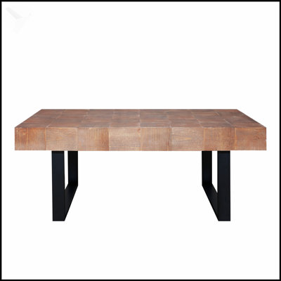 Table basse rustique en bois industriel, fabriquée à la main avec une surface de style parquet et des pieds en métal robustes pour les intérieurs modernes
