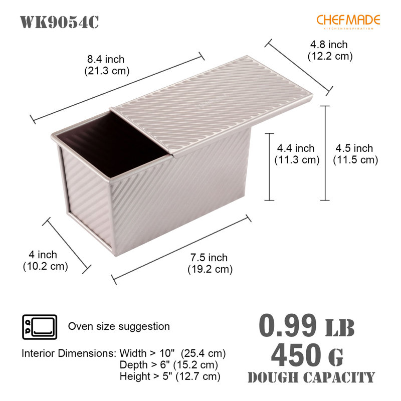 Boîte à pain ondulée 0,55 lb avec couvercle Chefmade, H 4,5 po x L 8,3 po x l 4,7 po