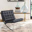 Chaise longue capitonnée en cuir italien noir et argent 32 po