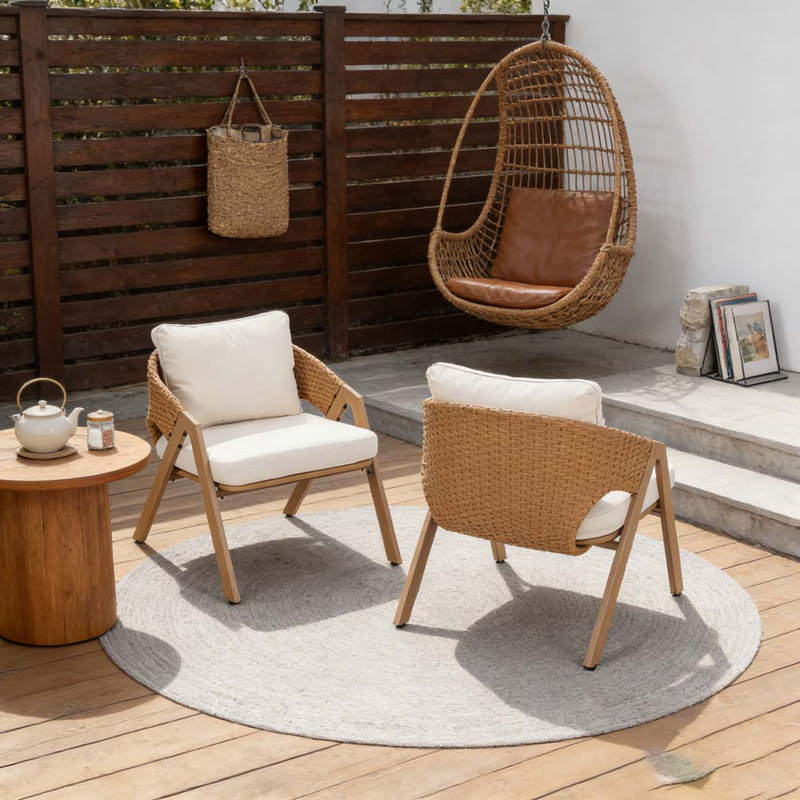 Chaise de patio avec coussins, Teak,White