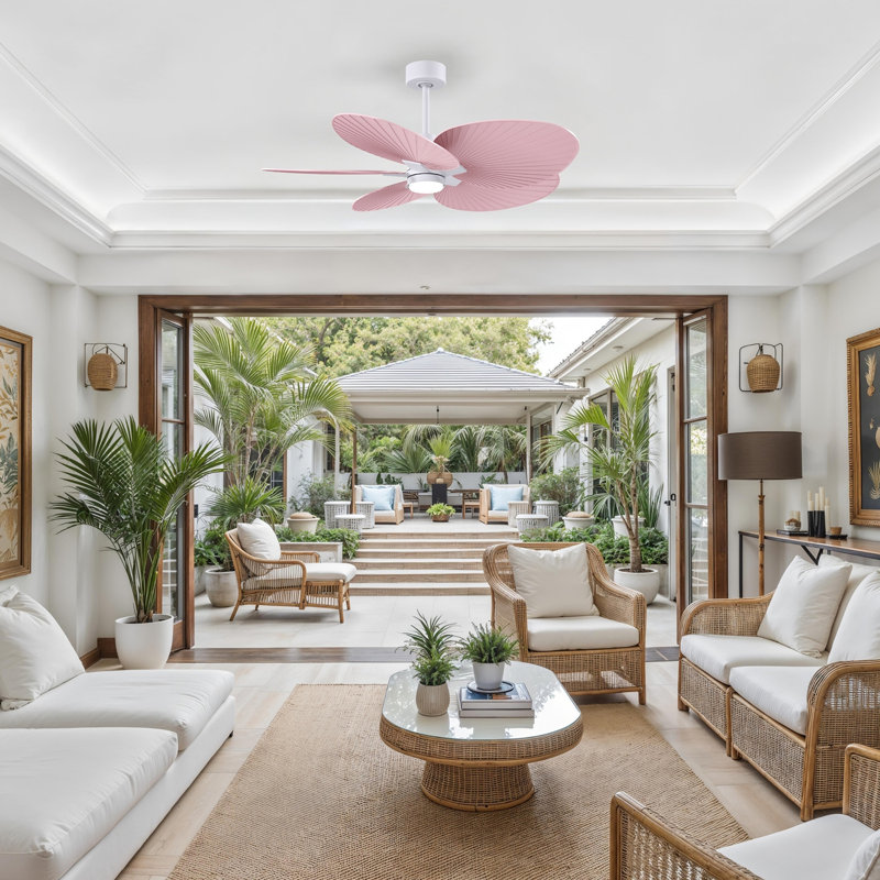 Alessandra - Ventilateur de plafond à cinq pales - DEL intégrée, Rose clair, Blanc mat