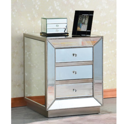 Athenais Mirrored Nightstand 3 Drawers