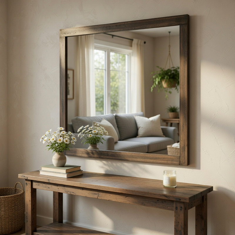 Miroir de coiffeuse Deena, cadre en bois gris brunâtre, 36 x 41