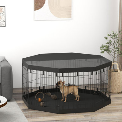 Parc pour chien 8 panneaux pliable avec coussin inférieur et couvercle supérieur