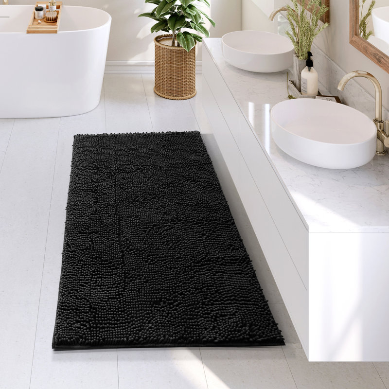 Tapis pour salle de bain en chenille ultra absorbant Kalyce, L 26 po x L 44 po, Noir