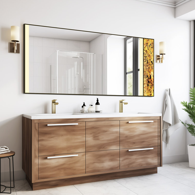 Miroir de salle de bain à DEL, Noir mat, 36 po x 84 po, Granite