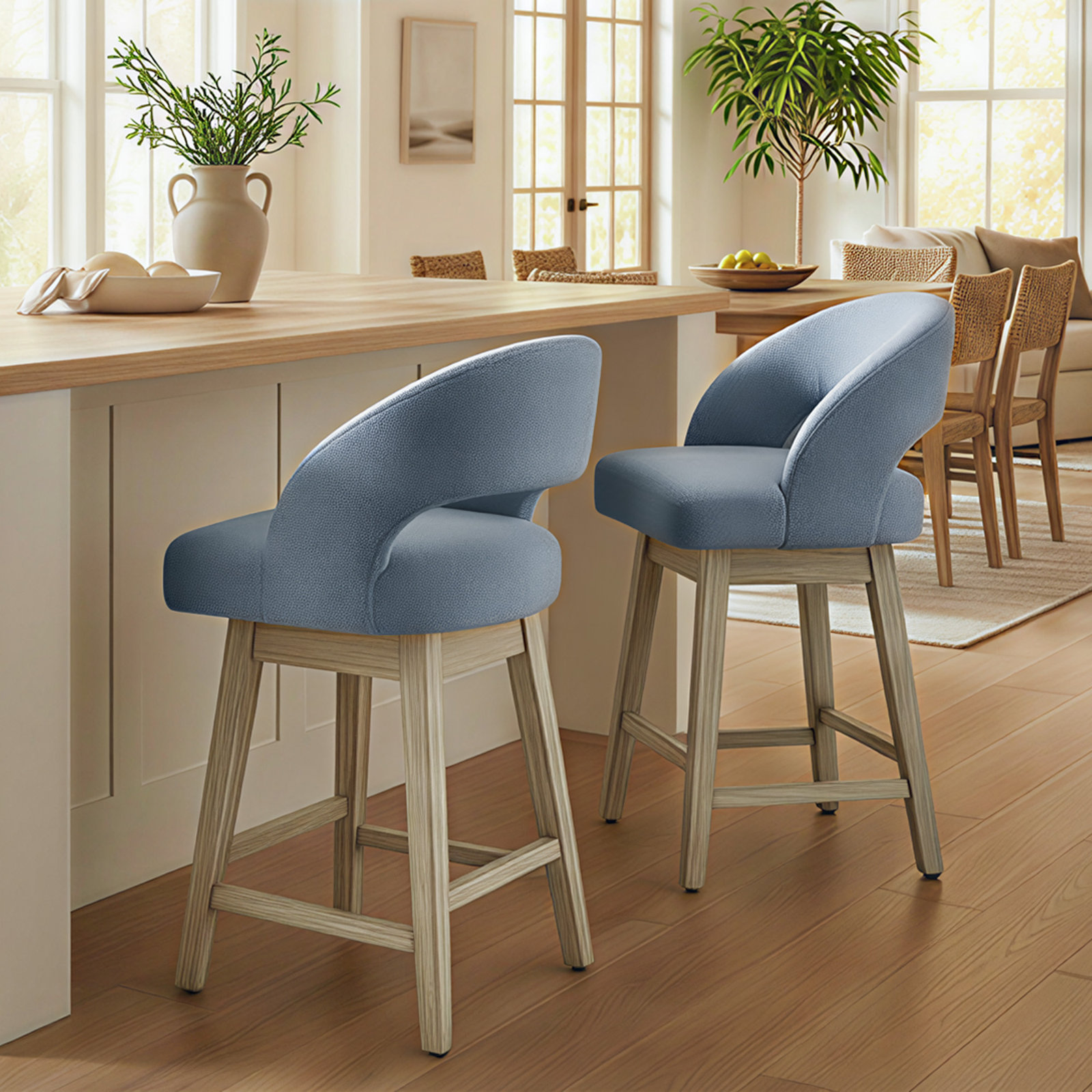 Neta 26" Bar Stool, Nathan Capri Blue Tweed