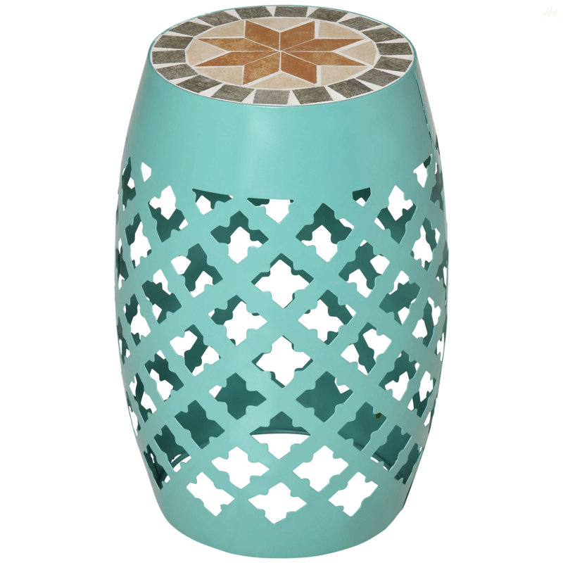 Table d'appoint ronde 12 "pour le patio, tabouret de pieds extérieur, table d'appoint en mosaïque de jardin, support pour plante, bleu