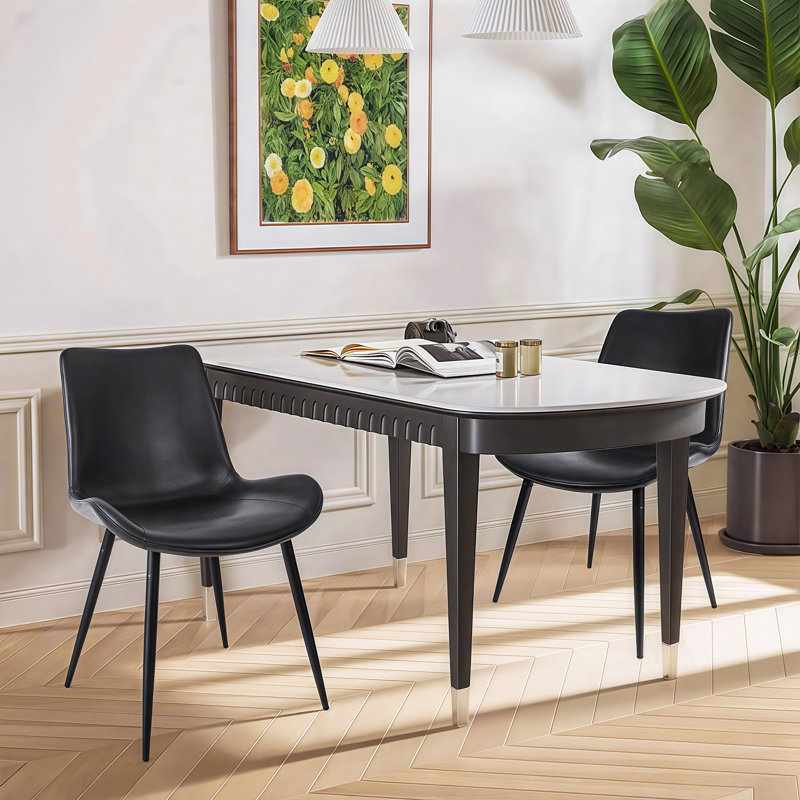 Black Dining Chairs Set Of 2, Faux Leather Kitchen Dining Chairs, Modern Upholstered Side Chairs Armless Accent Chairs With Soft Backrest & Metal Legs, Black