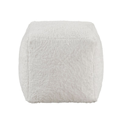 Modern Square Pouf Off-White Faux Fur Fabric Upholstered Ottoman, Footstool, Non-Slip Floor Pouf, Bean Bag Chair, 1Pc Sitting Pouf
