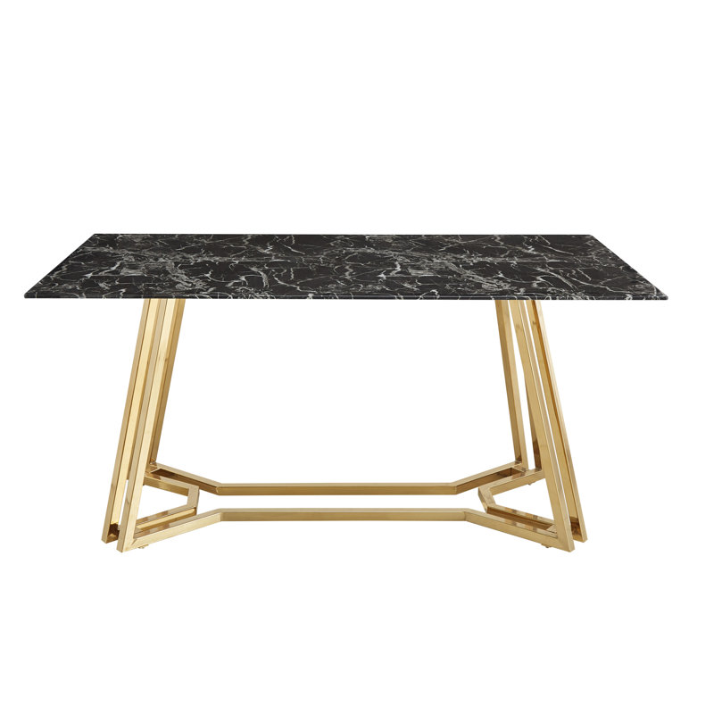 Skrolan Glass Top Dining Table, Black, Gold