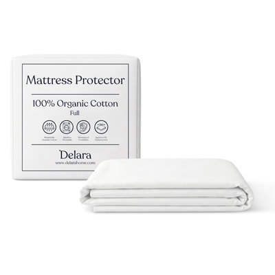 Delara Organic Waterproof Mattress Protector 100% Waterproof TPU Membrane, GOTS Certified Organic Cotton Surface, Noiseless & Breathable, 19" Deep Pocket, Machine Washable - Queen 60"×80"