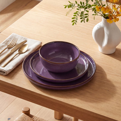 vancasso 12 Piece Purple Ceramic Dinnerware Set for 4,Kiln-Fired Plates,Dessert Plates&Bowls