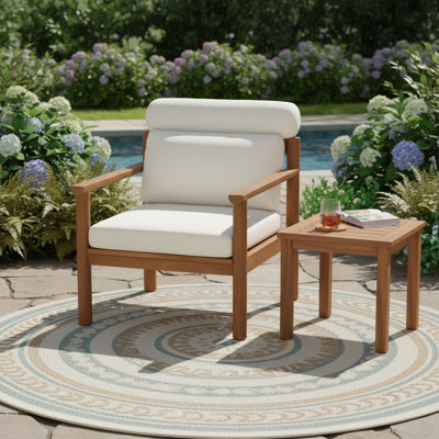 Chaise longue d'extérieur en bois d'acacia teck + l 29,75 po x P 28,7 po x H 32,7 po avec coussin traversin et coussins épais