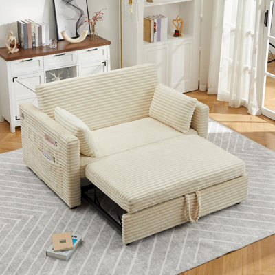 Boneless Sofa Bed Double, 55" Convertible Sleeper Sofa with Adjustable Backrest, Pull Out Couch with Plush Corduroy Upholstery for Living Room