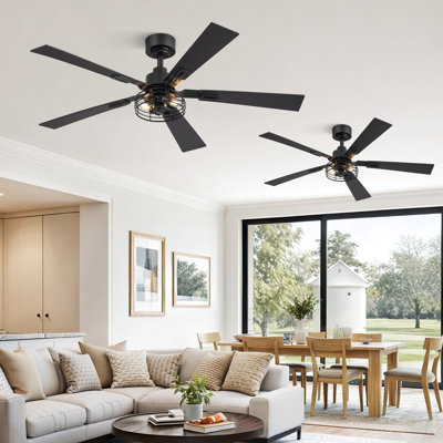 Cissline 2-Pack 48" Industrial Black Caged Ceiling Fan with Light Kit and Remote