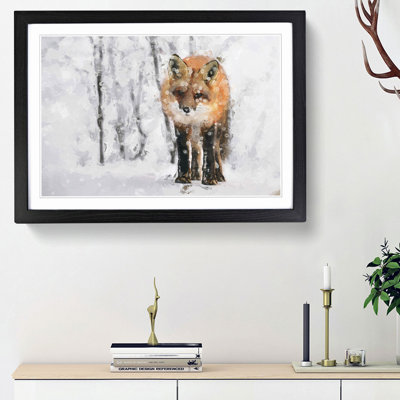 Red Fox in a Winter Forest in Abstract - Picture Frame Painting Print on MDF
