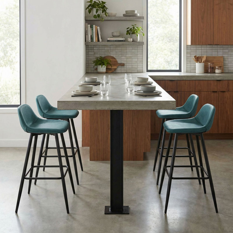 Iraiz Upholstered Counter Stool with Metal Frame, Teal 