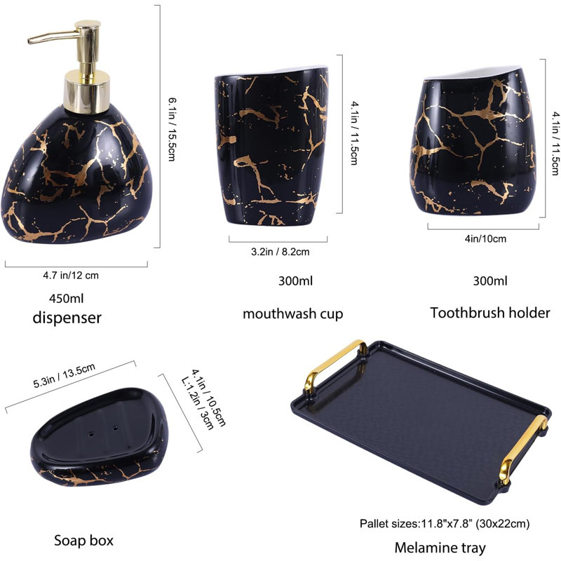 Black bathroom accessory set