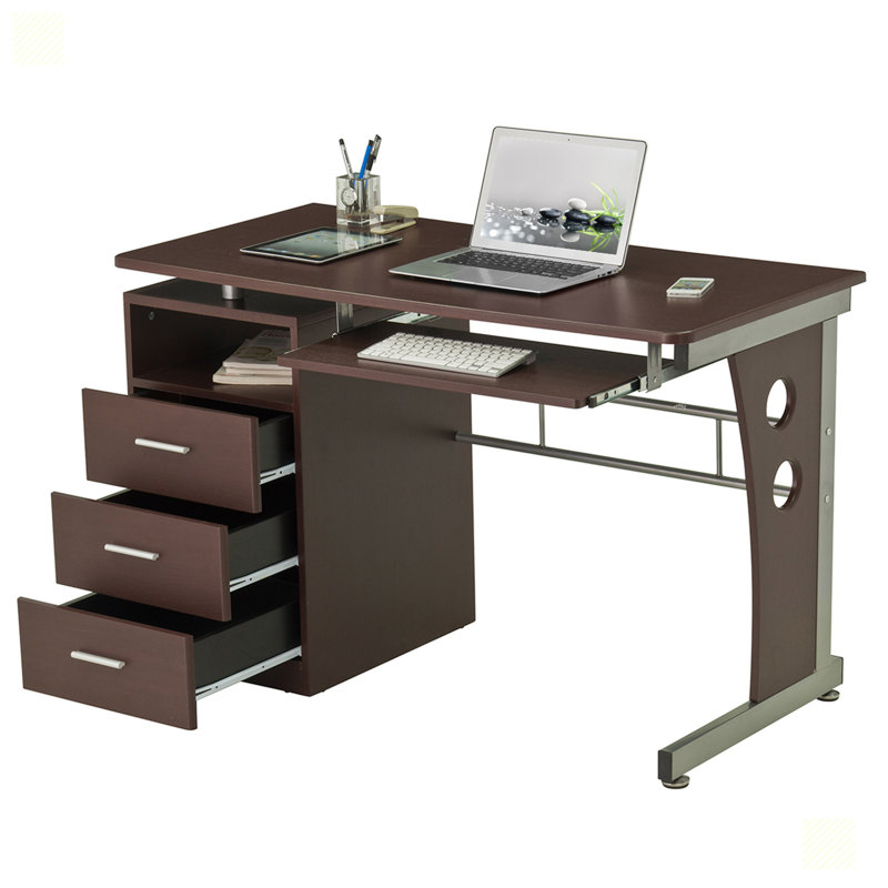 Solid Wood Top Metal Base Computer Desk