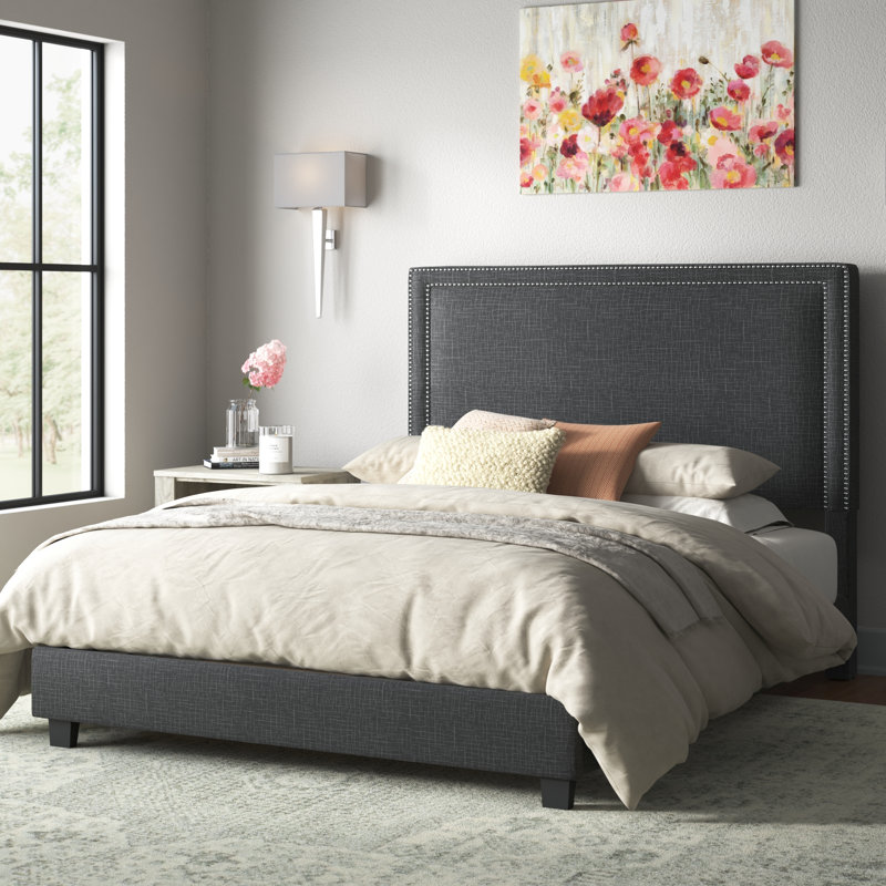 Sexton Upholstered Platform Bed, Charcoal Linen, Queen