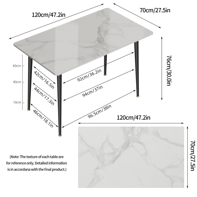 Funke Stone Top Metal Base Dining Table, Snow White