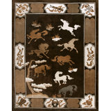 Brown Room Size Horse Pattern Antique Chinese Wool Animal Rug