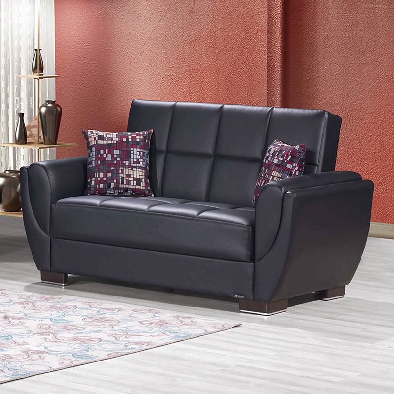 Causeuse convertible rembourrée avec rangement, causeuse pour studio, dortoir, salon, Noir
