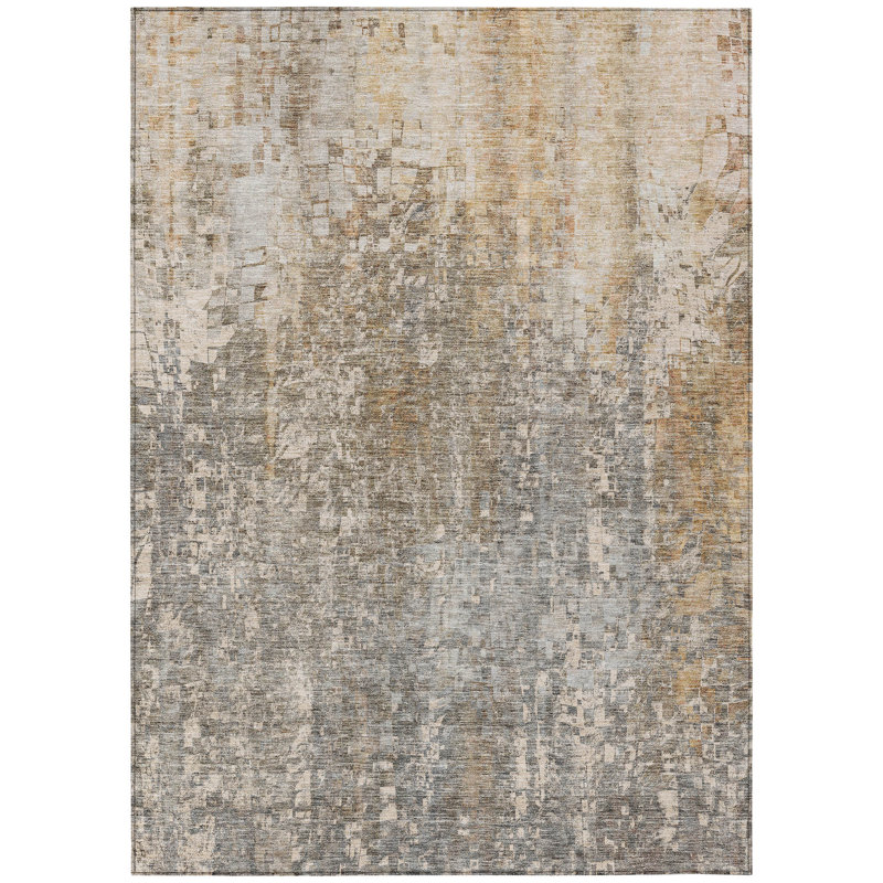Tapis extérieur lavable abstrait gris et taupe 9 pi x 12 pi beige