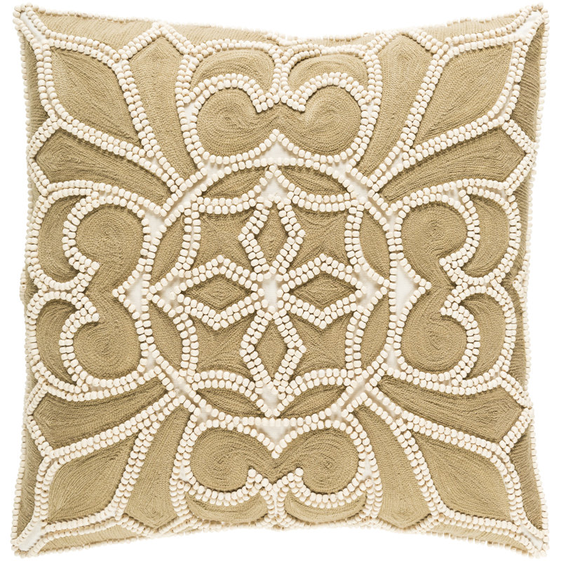 Pastiche Cotton Pillow Cover, 20" x 20", Feathers, Cream/Camel