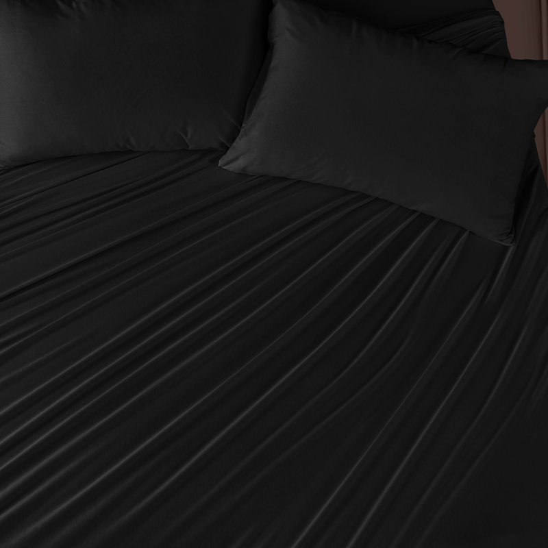 Ensemble de draps 100% coton jersey, Ensemble de draps pour lit simple TG + drap-housse, Noir