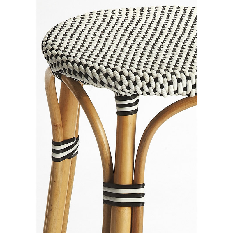 Charlotte Rattan Backless Bar Height Bar Chair, Counter Stool (24" Seat Height), Gray/White, Brown