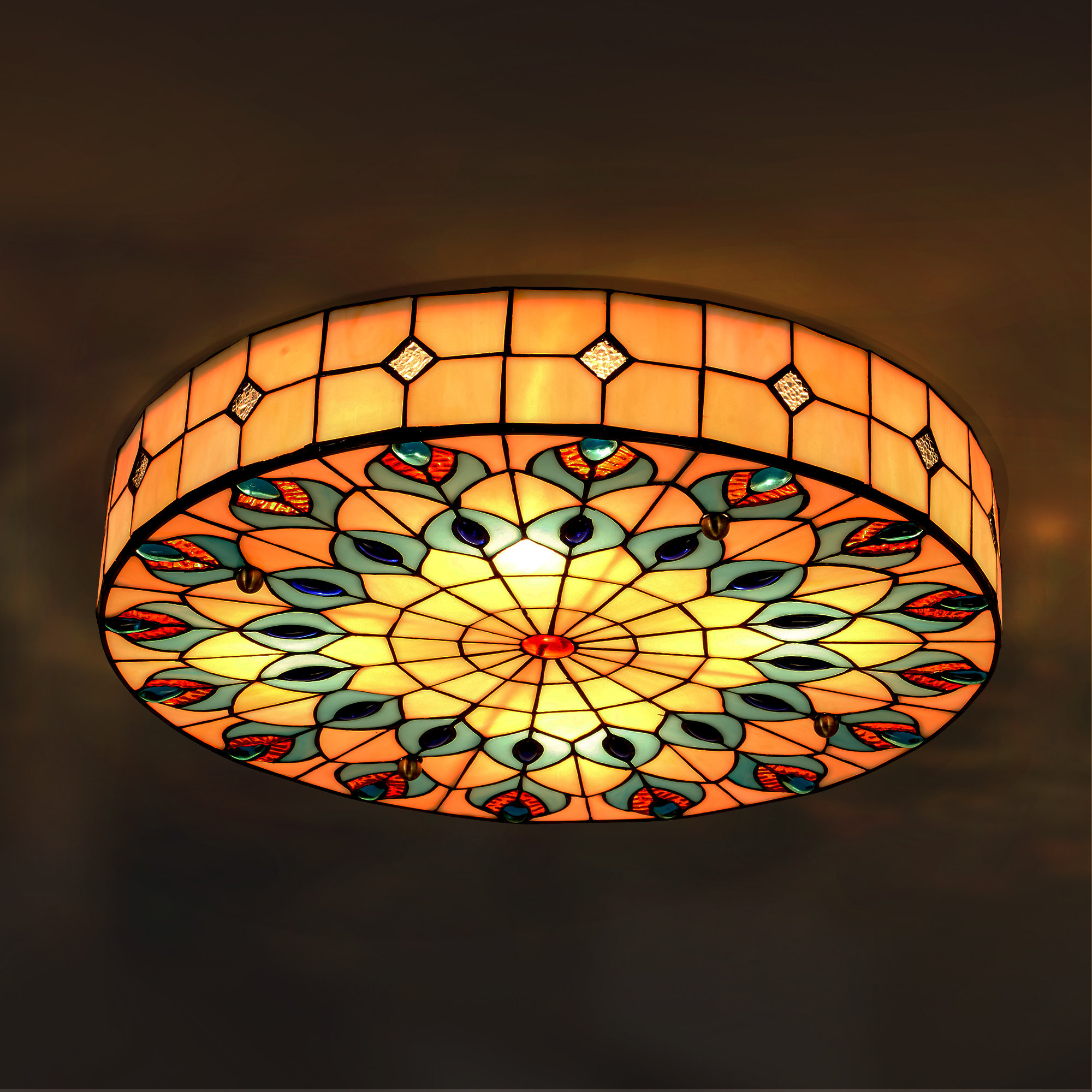 4-Light 19.7" Dimmable Tiffany Glass Flush Mount