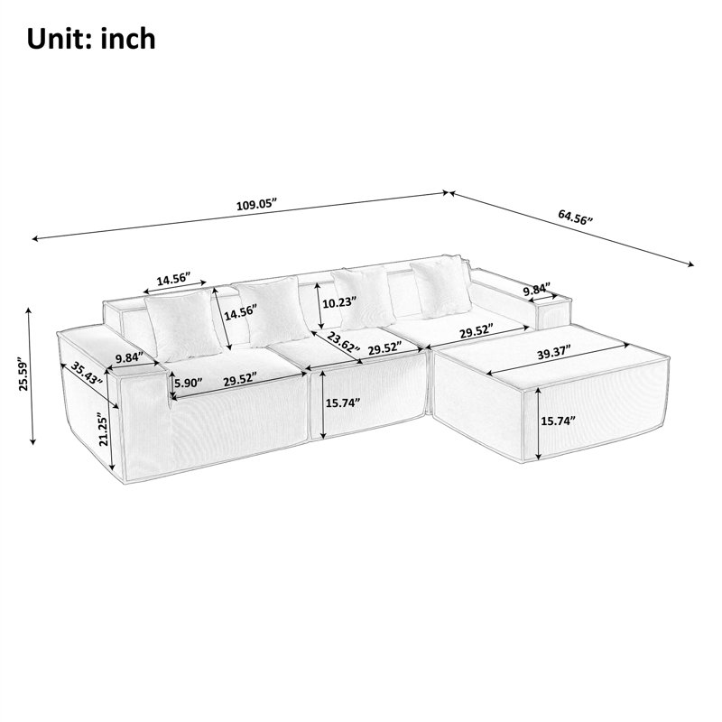 Canapé modulaire en L 109,05 po Boneless, Beige