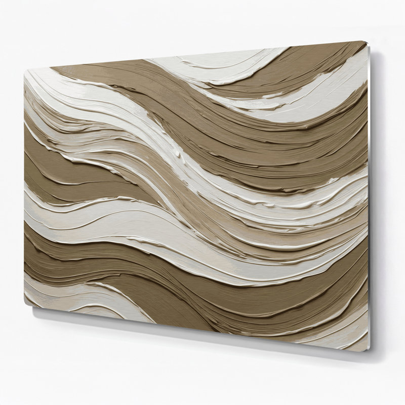Art mural horizontal rayé en métal kaki blanc gris, H 11 po x l 14 po