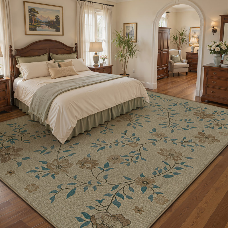 Tapis intérieur/extérieur en jute lavable à motif floral neutre 2,44 m x 3,05 m, Neutral/Floral, Rectangle 8' x 10'