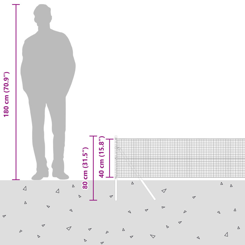 Welded Wire Fence With 7 Posts Steel, Grey, 40cm H x 1000cm W