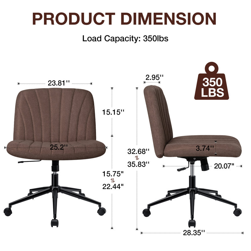 Damar Armless Criss Cross Legged Desk Chair With Tufted Back, Brown, Yes