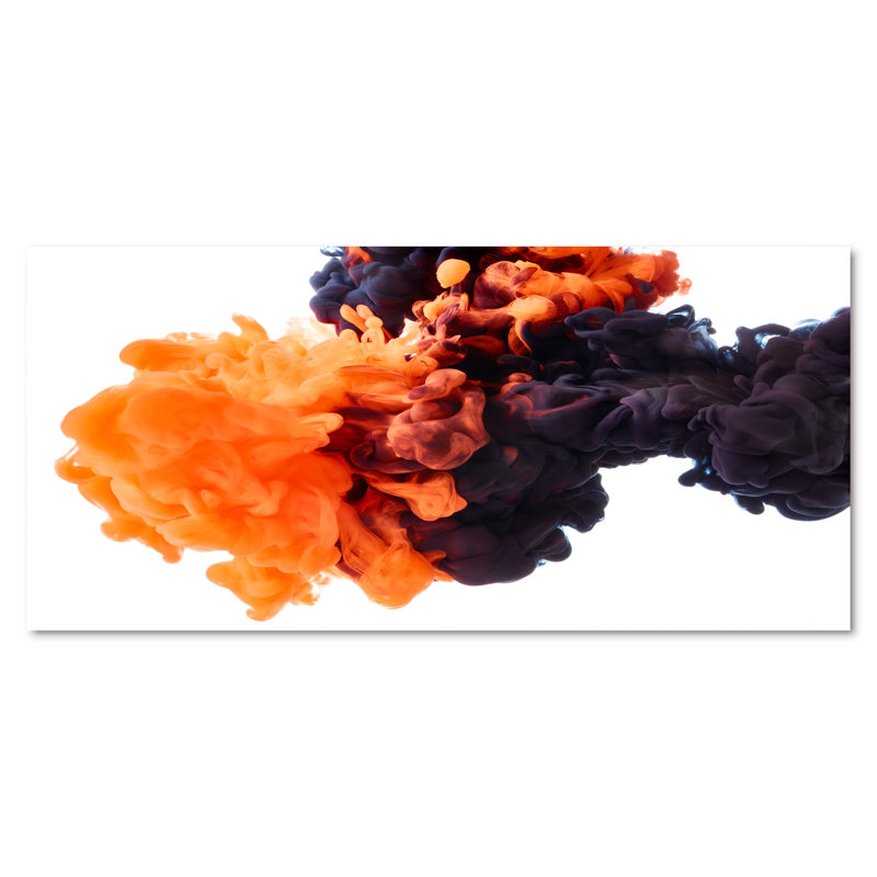 Orange et noir dansant des nuages d'encre - Photographie sur toile, Toile tendue, H 28 po x l 60 po