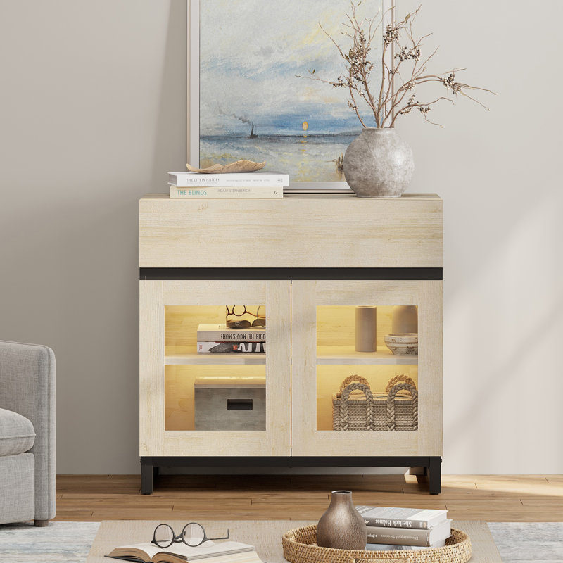 Modern TV Stand With Glass Doors For 40 Inch Tvs, Entertainment Center Console With Drawer And Metal Base For Living Room, Bedroom